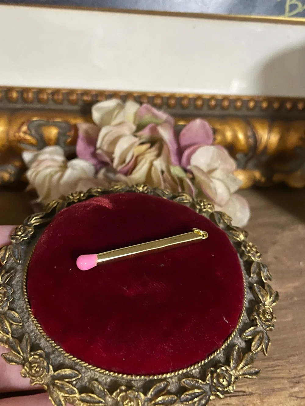 Pink and Gold Matchstick Pendant